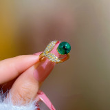 Anillo abierto de diamantes de imitación de perlas artificiales con incrustaciones de latón y cola de pez de flor triangular retro
