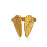 Anillos abiertos chapados en oro de 18 quilates con revestimiento de acero inoxidable con alas de estilo moderno