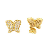 1 par de pendientes colgantes chapados en oro de 18K con incrustaciones de circonita de cobre y forma de corazón de estilo Simple con forma de flor y mariposa