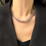 Conjunto de joyería con cadena esmaltada, acero titanio, bloques de color, 1 pieza