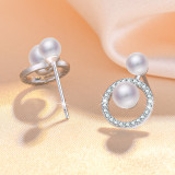1 par de pendientes de diamantes de imitación con incrustaciones de cobre y perlas de imitación con nudo de corona de hojas dulces