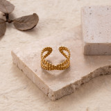 Anillo abierto chapado en oro de 18 quilates con revestimiento de acero inoxidable y serpiente de Color sólido con hoja de estilo Simple