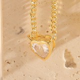 Collar con colgante de circonio chapado en oro de 14 quilates con forma de corazón y gotas de agua redondas artísticas elegantes a granel