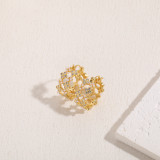 Pendientes chapados en oro de 14K con perlas artificiales de cobre con incrustaciones geométricas de estilo clásico elegante de 1 pieza