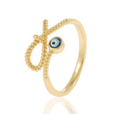 Anillo abierto de cobre con forma de estrella y ojo del diablo, geométrico, chapado en diamantes de imitación, anillos de cobre con circonita
