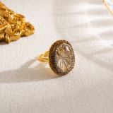 Anillo abierto chapado en oro de 18 quilates de piedra natural con incrustaciones de cobre geométrico lujoso