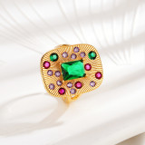1 pieza, 1 par, moda, colorido, incrustaciones de cobre, diamantes de imitación, anillos para mujer, pendientes, collar