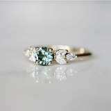 Anillo de cobre con diamantes y esmeralda a la moda, anillo de bodas, joyería de compromiso para mujer