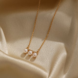 Collar chapado en oro de 18 quilates con circonita de perlas de agua dulce con incrustaciones de cobre redondo de estilo simple estilo IG