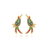1 par de pendientes artísticos con incrustaciones de pájaros y circonitas de cobre