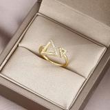 Anillos abiertos de piedras preciosas artificiales con incrustaciones de cobre triangular de estilo clásico