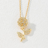 Collar con colgante de circón, chapado en oro, cobre, flor de moda, 1 pieza