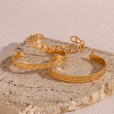 Brazalete chapado en oro de acero inoxidable con forma de corazón a rayas retro 1 pieza