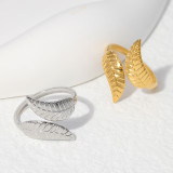 Anillos abiertos de acero titanio con hojas de estilo simple