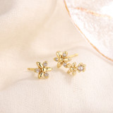 Pendientes tipo botón con diamantes de imitación, chapado en cobre, flor de estilo simple, 1 par