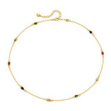 Collar chapado en oro de circón con incrustaciones de cadena de cobreado de color sólido de estilo simple