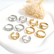 El chapado de acero inoxidable del color sólido del estilo simple casual ahueca hacia fuera los anillos abiertos plateados oro 18K