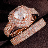 Anillos de diamantes de imitación con incrustaciones de cobre en forma de corazón de estilo simple