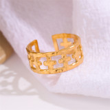 Anillos abiertos chapados en oro de 18 quilates con revestimiento de acero inoxidable redondo cruzado estilo romano de estilo simple