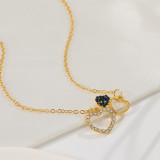 1 pieza de collar con colgante de diamante artificial con incrustaciones de cobre en forma de corazón a la moda