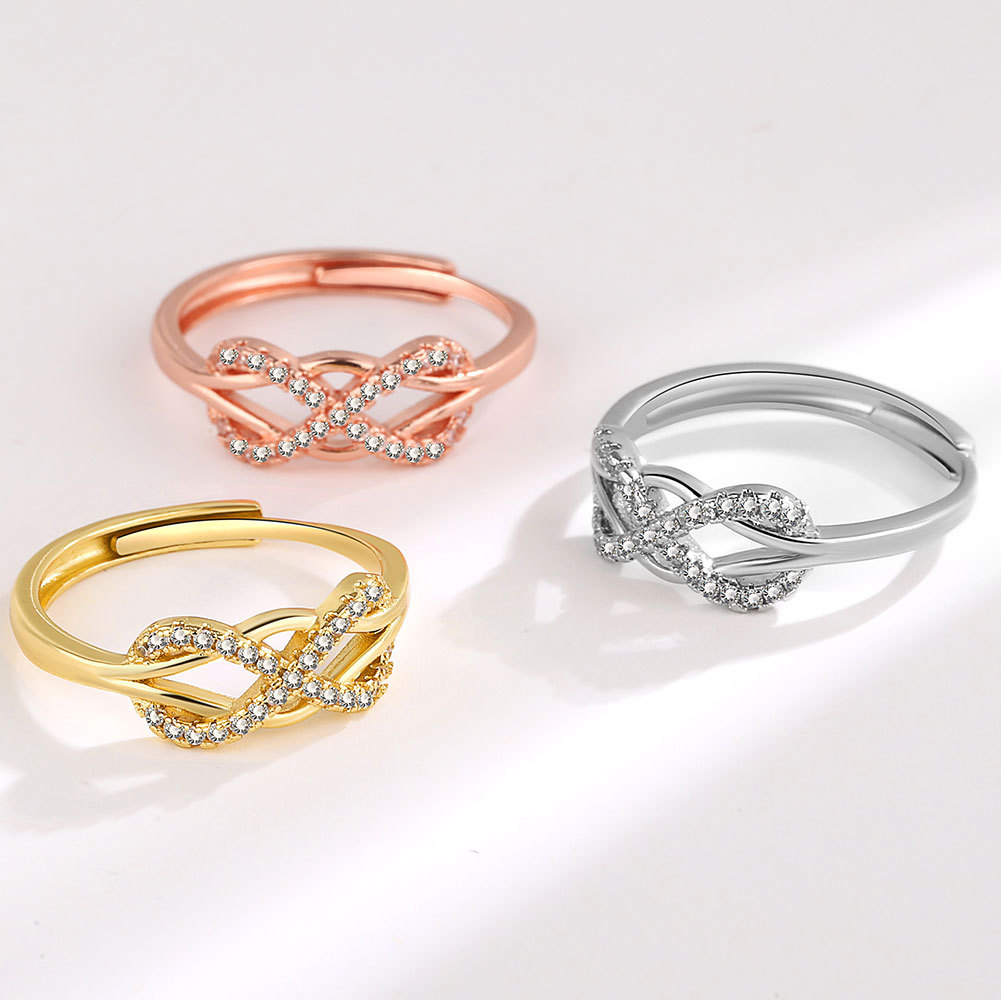 Anillos abiertos de circón con incrustaciones de cobre elegante Lady Infinity