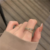 Anillo abierto chapado en oro blanco con incrustaciones de cobre y circón de ópalo geométrico elegante para mujer