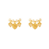 Pendientes de circonita con incrustaciones de cobre y perlas de imitación en forma de corazón a la moda, 1 par