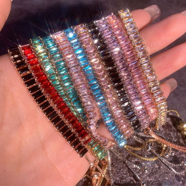 Pulseras de circón con revestimiento de cobre rectangular Glam