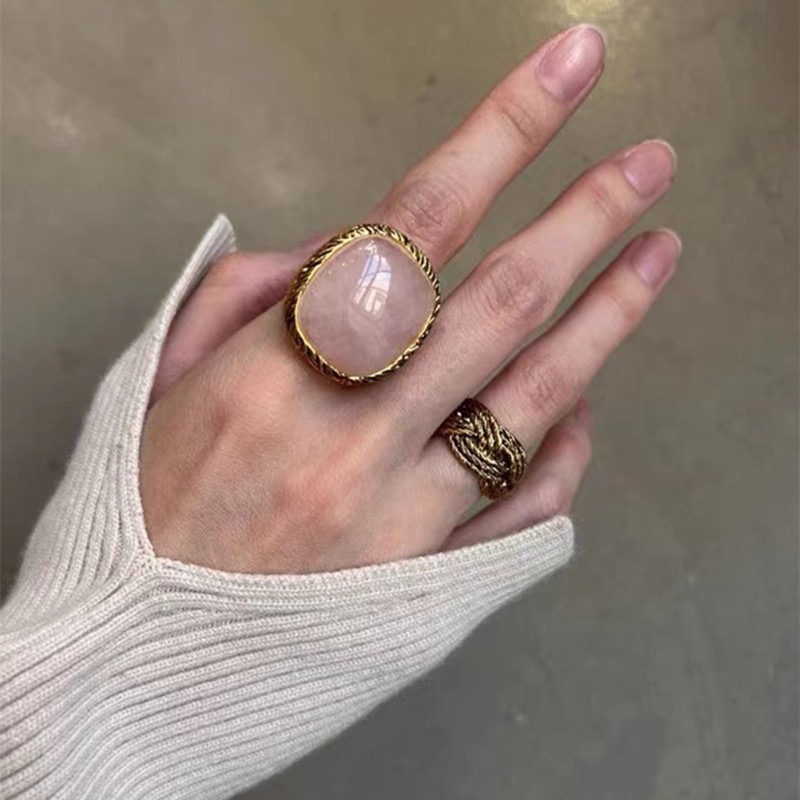 Anillos de cristal artificiales con incrustaciones de cobre cuadrado retro