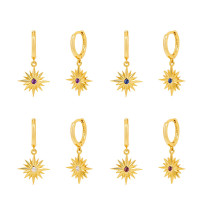 Pendientes femeninos minimalistas de estrella de ocho puntas con aguja de plata S925
