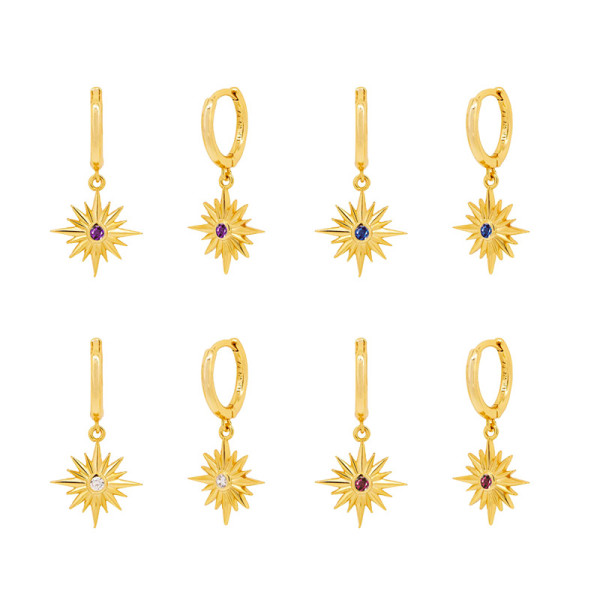 Pendientes femeninos minimalistas de estrella de ocho puntas con aguja de plata S925