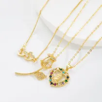Collar con colgante de circón, chapado en oro y cobre, con forma de flor y forma de corazón, 1 pieza