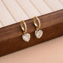 1 par de pendientes chapados en oro de 14 quilates con incrustaciones de circonita de cobre y forma de corazón elegantes