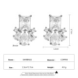 1 par de pendientes chapados en oro blanco con incrustaciones de gotas de agua cuadradas románticas y glamurosas