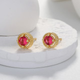 Pendientes Elegantes Redondos De Latón Chapado En Oro Con Circón 1 Par