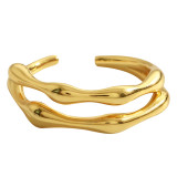 Anillo abierto dorado de nueva moda coreana, anillo de cobre cruzado multicapa para mujer