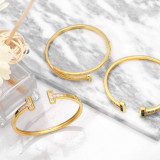 Pulsera De Cobre Abierta Con Doble T Con Incrustaciones De Diamantes De Moda