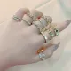 Anillos abiertos de circón con incrustaciones de cobre y mariposa de flor brillante informal