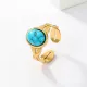 Anillo abierto de turquesa con incrustaciones de acero inoxidable cuadrado redondo estilo vintage de 1 pieza