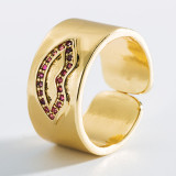 Anillo de circón con microincrustaciones de cobre con forma de labio y ojo del diablo a la moda