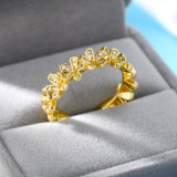 Anillo abierto Simple, anillo de dedo índice, pétalos de circón con microincrustaciones, anillo de cobre al por mayor