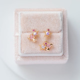 Bonitos pendientes de tuerca de la serie Bear Pink, pendientes con forma de estrella, Luna, corazón de melocotón, Pin de oreja de plata pura, pendientes Coati