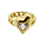 Cadenas en forma de corazón de estilo vintage con estampado de anillos chapados en oro con incrustaciones de acero inoxidable