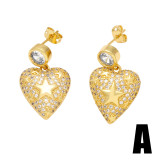 1 par de pendientes colgantes chapados en oro de 18K con incrustaciones de circonita de cobre y forma de corazón de estilo sencillo