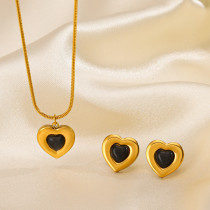 Collar de pendientes de piedras preciosas artificiales con incrustaciones de acero de titanio en forma de corazón para mujer
