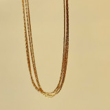 Collar de pulseras chapado en oro de 18 quilates con capas de perlas de agua dulce de acero inoxidable de color sólido retro