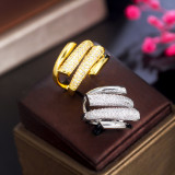 Anillos chapados en rodio chapados en oro blanco chapado en oro de 14 quilates con incrustaciones de cobre geométrico para mujer estilo IG