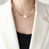 Collar de acero de titanio geométrico elegante con incrustaciones de perlas artificiales Collares de acero inoxidable