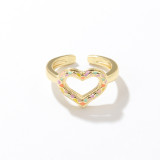 Anillo abierto de cobre con forma de corazón de estilo vintage, anillos de cobre chapados
