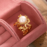Anillos abiertos de perlas con incrustaciones huecas de cobre geométrico de estilo romano de estilo clásico